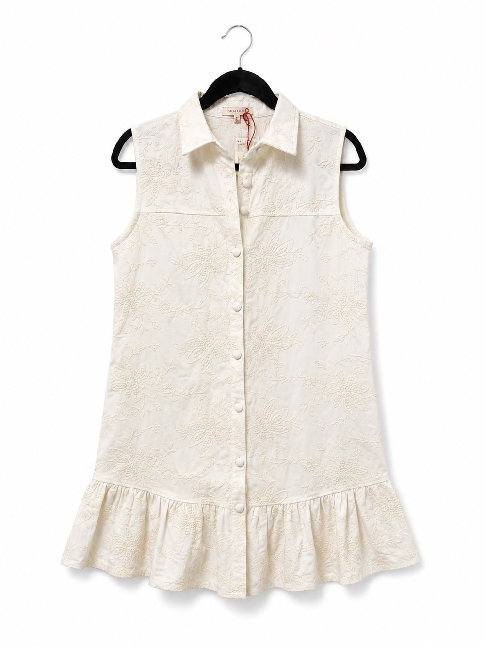 NWT Soliraire Embroidered Button-Front Shirt Dress in Off-White